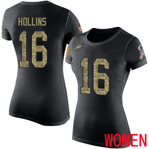 Women Philadelphia Eagles #16 Mack Hollins Black Camo Salute to Service NFL T Shirt